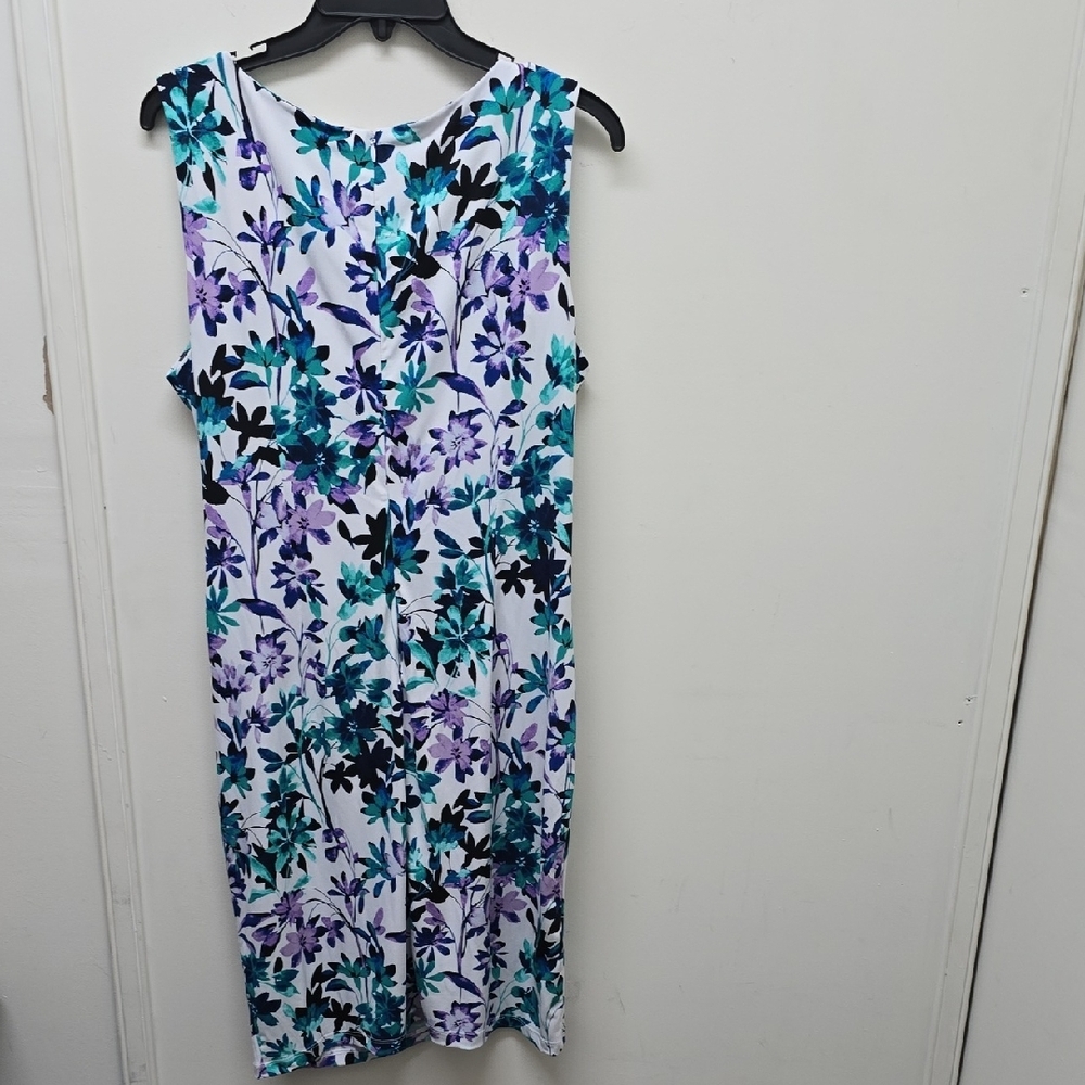 CHAPS Elegant Floral Twist Midi Dress - Teal and Purple - Size 14 - Picture 6 of 8